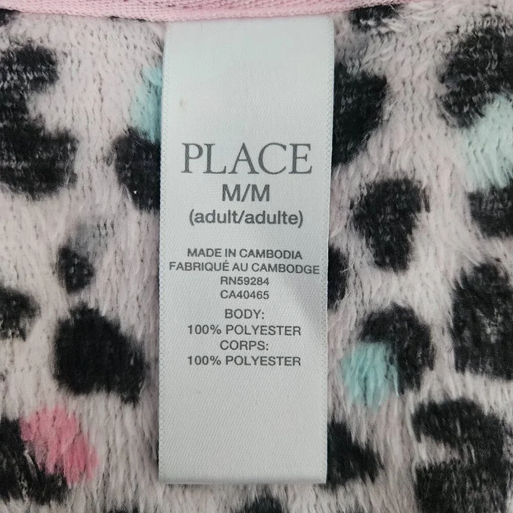 Children's Place Adult Pink Leopard Fleece One Piece Medium Pajamas